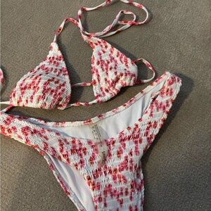 SHEIN White Bikini with Pink & Red Floral Print